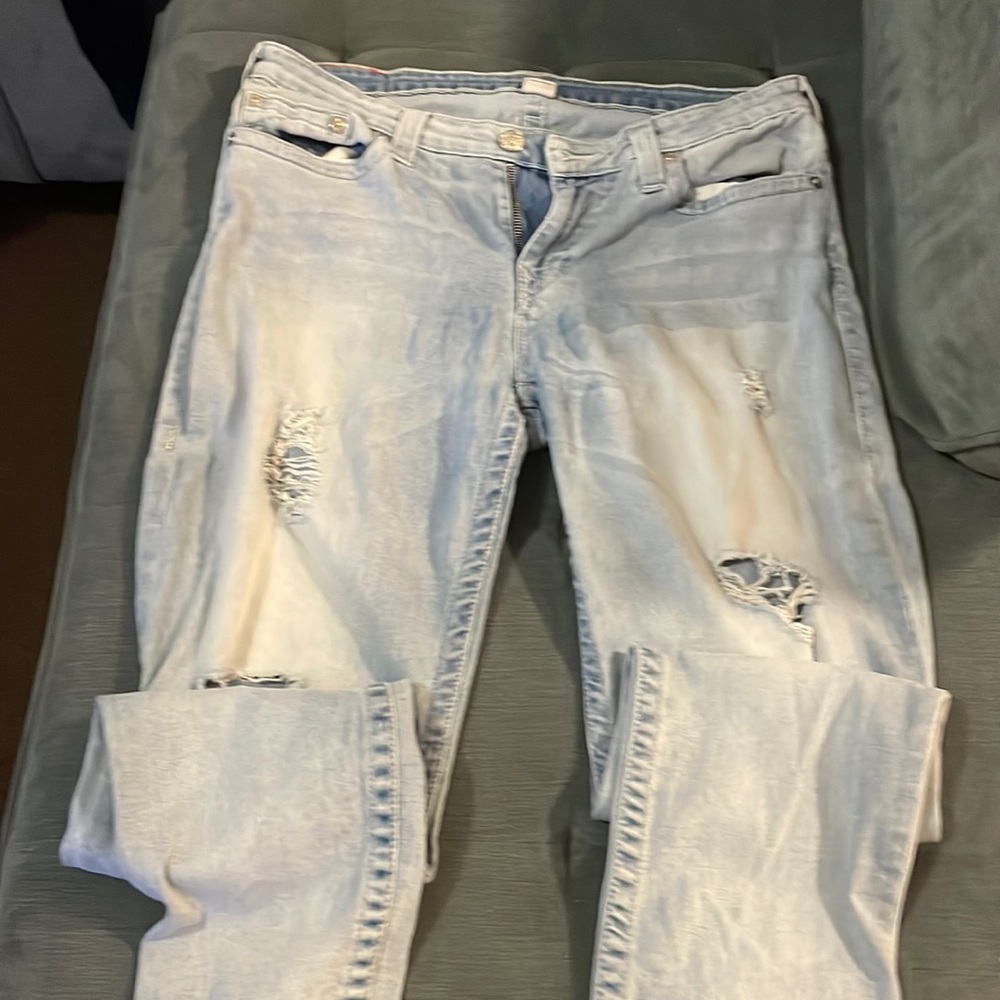 Women curvy skinny light blue stonewashed  true religion jeans size 34